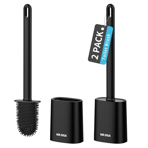 MR.SIGA Toilet Brush and Holder Set, Wall Mounted Toilet Bowl Brush, Compact Toilet Scrub Brush with Holder for Bathroom, Black, 2 Pack - color: Black