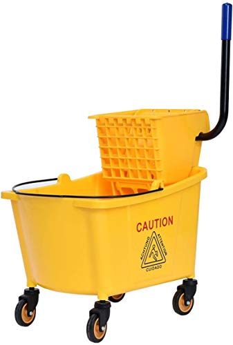 Nightcore Commercial Mop Bucket and Side Press Cleaning Wringer Portable Trolley On Wheels,All-in-one Tandem Floor Cleaning,Wavebrake. Ideal for Household,Commercial (34 Quart) - size: 34 Quart