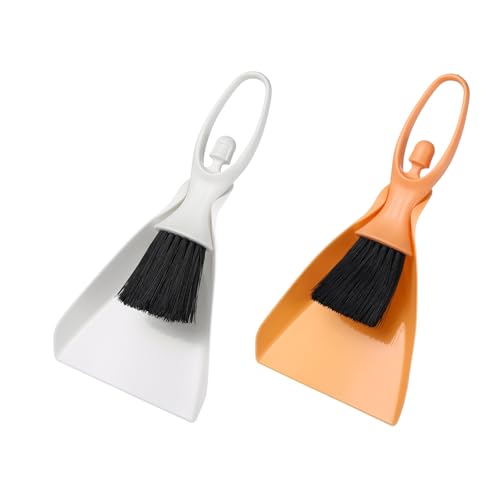 uxcell 2 Pcs Mini Dustpan and Brush Set, Small Broom and Dustpan Set for Office Tabletops Sofas Keyboards Home Cleaning Tool, White/Orange Pink - color: White/Orange Pink