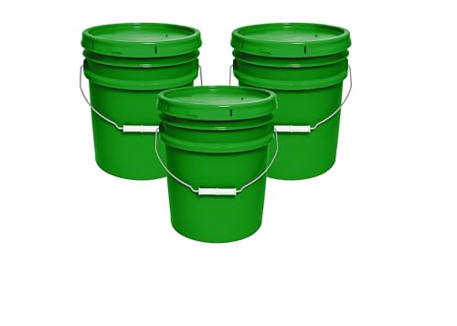 MKS Plastics 5-Gallon Bucket with Airtight Lid – Made in USA, Food Grade BPA Free Plastic, Heavy Duty Multi-Use, Metal Handle with Grip, Stackable Storage – Green, 3 Pack - color: Green, size: 3