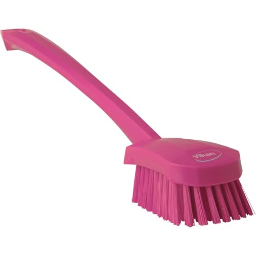 Vikan 2 3/4 in W Scrub Brush, Stiff, 11 51/64 in L Handle, 4 1/2 in L Brush, Pink, Plastic 41861-1 Each - color: Pink