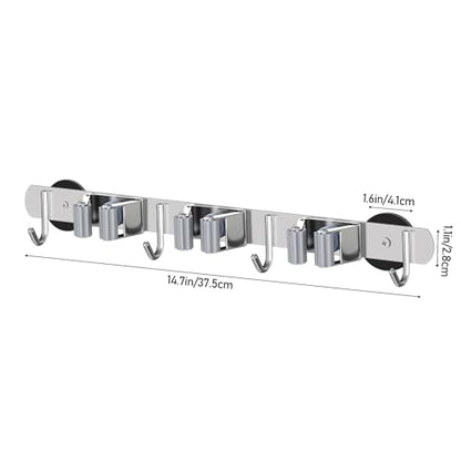KIBBEH Heavy-Duty Magnetic Storage Rack for Brooms and Mops, Wall-Mounted Non-Slip Holder, Strong Magnetic Hooks for Hanging Tools