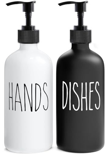 MOMEEMO Soap Dispenser Set 2 Pack, Contains Hand and Dish Soap Dispenser, Perfect for Black and White Kitchen Decor. (Black & White) - color: Hd Black White