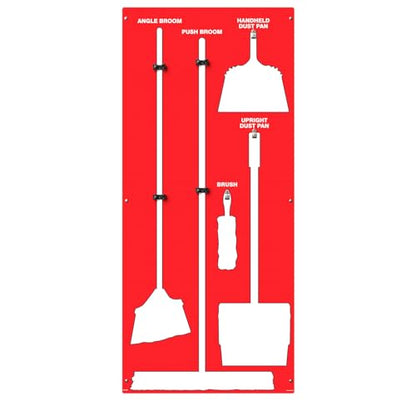 Clean & Sweep 5S Shadow Board/Wall Mount Broom Holder, 68" x 30" Board, 5S Cleaning Station - Board Only, Tools Sold Separately, Made in The USA by AccuformNMC, Red/White, PSB114RDWT - color: Red/White