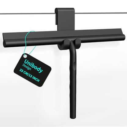 ecooe Silicone Shower Squeegee with Hanger, 13″/33cm Shower Glass Cleaner Wiper, Black Window Squeegee Scraper with Stainless Steel Core for Home Bathroom Kitchen Car Glass Doors - size: 01-Black 13″/33cm
