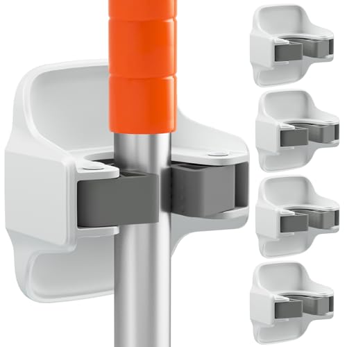 reliahom 5 Pack Broom Holder Wall Mount Mop Grippers No Drilling Self Adhesive Anti-Slip Mop Handle Hanger Dustpan and Broom Organizer Garage Storage Racks-White - color: White, size: 5 Pack 1Rack