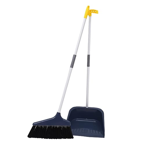 KALLORY Broom and Dustpan Set Dust Pan and Broom Combo for Floor Cleaning Upright Long Handle Broom and Dustpan Set for Sweeping Indoor Outdoor Kitchen Office Lobby Floor Blue - color: Blue