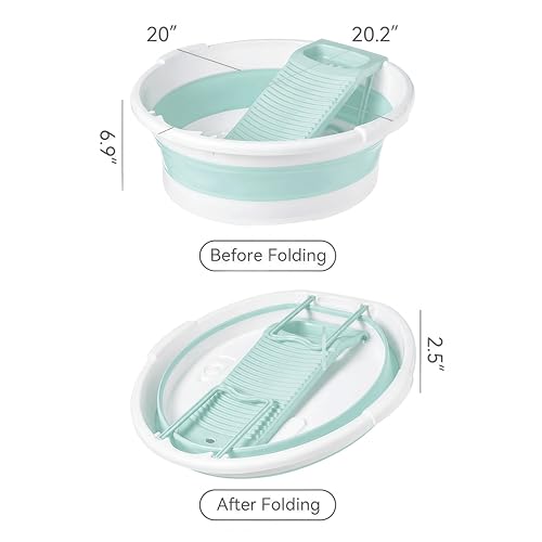 Large Washboard Basin for Hand Washing Clothes,Collapsible Basin for Hand Washing Clothes,Portable Laundry Basin,Wash tub Laundry with Scrubber (Light Green) - color: Light Green