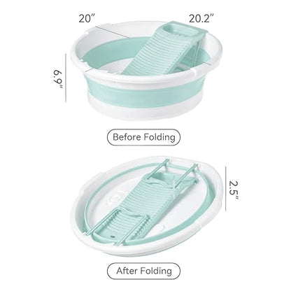Large Washboard Basin for Hand Washing Clothes,Collapsible Basin for Hand Washing Clothes,Portable Laundry Basin,Wash tub Laundry with Scrubber (Light Green) - color: Light Green