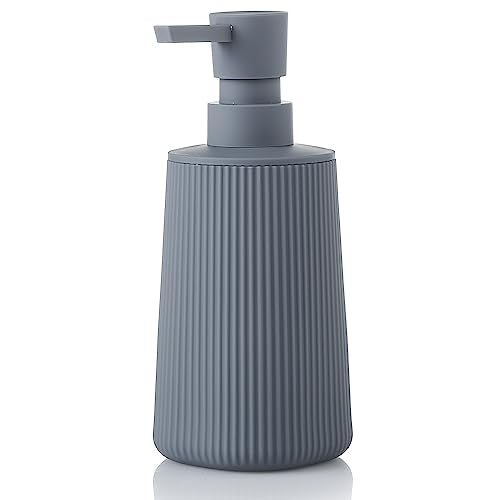 Small Soap Dispenser for Bathroom and Kitchen, Modern Farmhouse Striped Style Plastic Hand Soap Dish Soap Dispenser with Pump Matte Gray - color: Gray