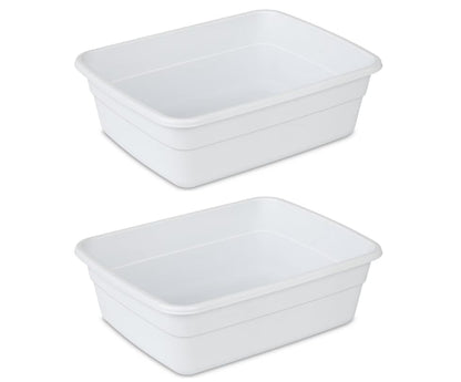 Plastic Wash Tub Dishpan Basin and Foot Bath for Soaking Feet, Laundry Hand Wash Bucket, Dish Pans for Washing and Storage Cleaning Supplies - 8 Qt - Heavy Duty - 2pack (White)