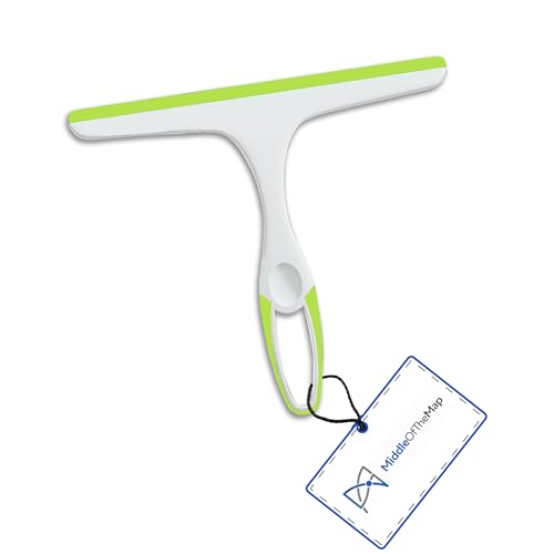 Middleofthemap Shower Squeegee - Flexible Silicone Blade, Lightweight Plastic Handle, Easy Hanging Hook, Attractive Colors, Perfect for Glass Doors, Windows, Tiles, and Mirrors 9.5" (1)