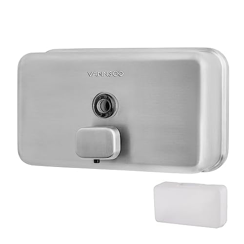 Wall Mounted Hand Soap Dispenser Bathroom, 1100ml 37oz Commercial Stainless Steel Liquid Soap Dispenser Wall Mount (Horizontal Brushed) - color: Horizontal Brushed