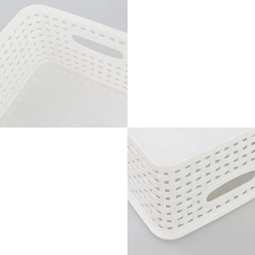 Kiddream Set of 6 Plastic Weave Storage Basket Pantry Organizing Bin (white) - color: white