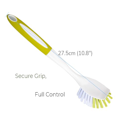 Dish Brush with Handle, Stiff Bristles Dish Scrubber for Pots, Pans & Sink Cleaning, 3 Pack - color: Yellow 3 Pack