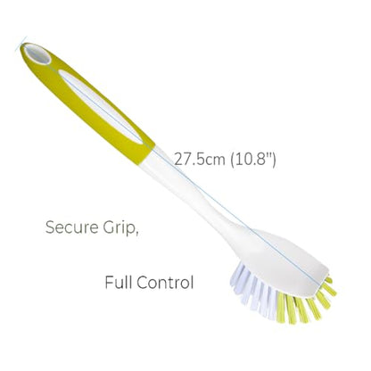 Dish Brush with Handle, Stiff Bristles Dish Scrubber for Pots, Pans & Sink Cleaning, 5 Pack - color: Yellow 5 Pack
