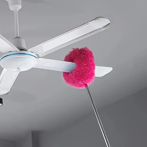 Duster Mop with Extension,Dust Mop Reusable Fan Cleaning Tool for Home, Car, Office, Blades, Windows, Glass Furniture，Rose Red - color: Rose Red