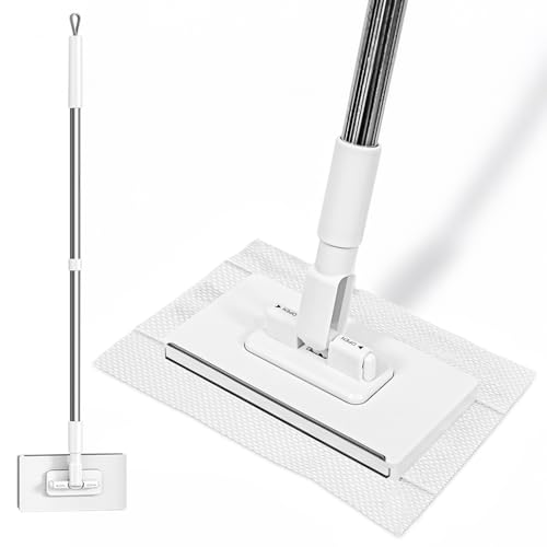 Snap On Mini Mop with 39in Handle —INWEJIA Zero-Touch Gap Dust Cleaner & Hands-Free Locking Head, Disposable Lazy Mop Wet and Dry for Kitchen Bathroom Toilet Corners Window Wall Cleaning - size: Mini Mop