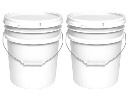 MKS Plastics 5-Gallon Bucket with Airtight Lid – Made in USA, Food Grade BPA Free Plastic, Heavy Duty Multi-Use, Metal Handle with Grip, Stackable Storage – White, 2 Pack - color: 5 Gallon - White, size: 2