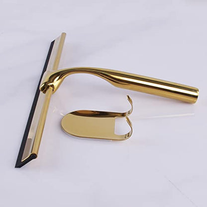 Stainless Steel Glass Window Squeegee with Non-Slip Blade Handle for Bathroom, Mirror, Car Glass and More - Gold