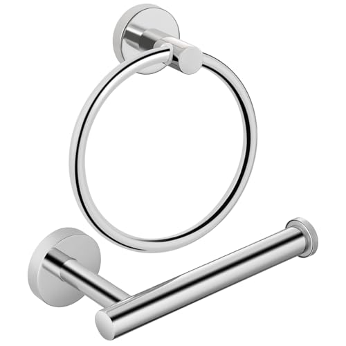 Chrome Bathroom Hardware Set, Towel Ring & Toilet Paper Holder, Stainless Steel SUS304, Hand Towel Hanger & Toilet Roll Holder, Sturdy Bathroom Accessories for Home or Kitchen - color: Chrome