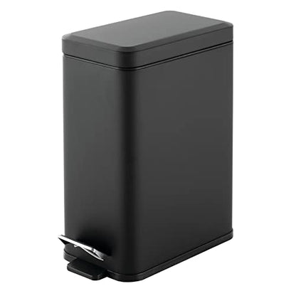 mDesign Pedal Bin — Waste Bin with Pedal, Lid and Plastic Bucket Insert for Bathroom, Kitchen, and Office — Metal Household Rubbish Bin with Ergonomic Design — Black - color: Black, size: 2.6 Gallon