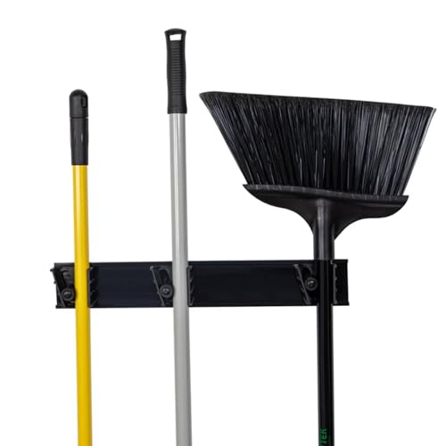 Restaurantware 17.7 Inch Snap-In Design Mop Holder, Black Plastic, 3 Customizable Slots, Screws Included