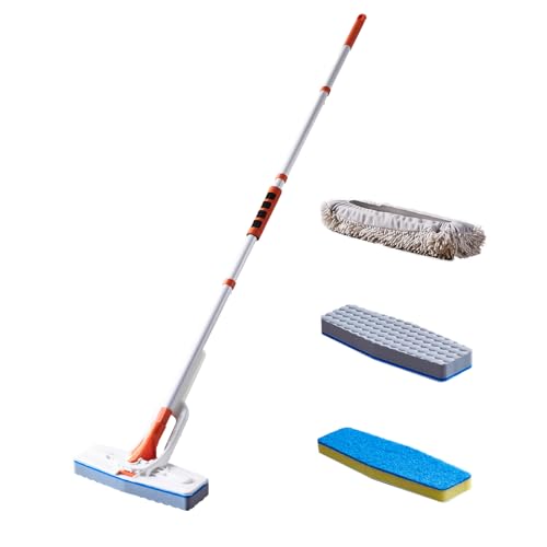 Magic Sponge Eraser Mop, 56" Adjustable Mop Handle with Flexible 10" Flat Head with Microfiber Pad and Magic Sponge Eraser Pads - color: Mop Set, size: 56"x10"