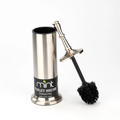 J&V TEXTILES Industrial Toilet Brush, Toilet Bowl Brush with Extra Long Handle Durable Bristles Toilet Scrubber and Covered Holder for Toilet Brush Set (Brished Satin Nickel) - color: Brished Satin Nickel