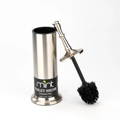 J&V TEXTILES Industrial Toilet Brush, Toilet Bowl Brush with Extra Long Handle Durable Bristles Toilet Scrubber and Covered Holder for Toilet Brush Set (Brished Satin Nickel) - color: Brished Satin Nickel