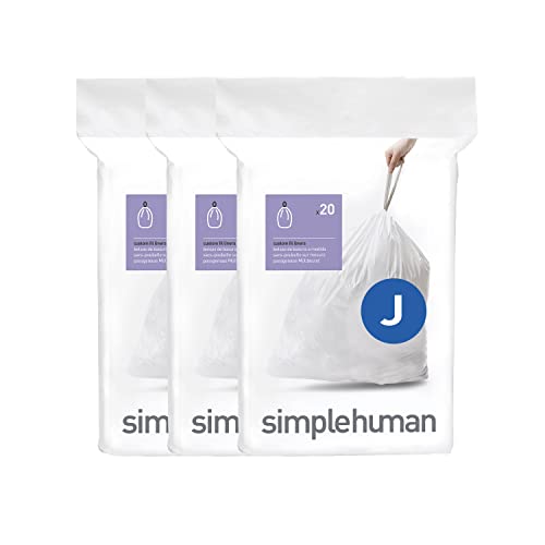 simplehuman Code J Custom Fit Trash Can Liner, 3 refill packs (60 Count), 30-45 Liter / 8-12 Gallon - size: 60 Count (Pack of 1)