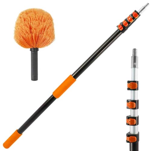 23 ft High Reach Cobweb Duster with Extension Pole, Spider Web Brush with Lightweight 5 Stage 4-16.5 ft Telescoping Pole, Soft Bristles Dusters for Outdoor Indoor Cleaning