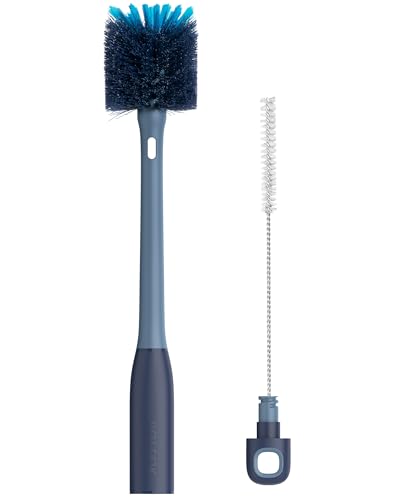 ROSEOK 2 in 1 Bottle Brush with Straw Cleaner Brush, Water Bottle Brush | For Cleaning Glass, Sports Bottle, Coffee Mug, Cup Cleaner, Grayish Blue, 1 Pack - color: Grayish Blue, size: 1pcs