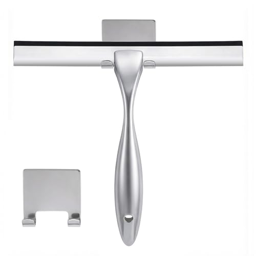 NETANY Shower Squeegee, 14-Inch Silver Squeegee, All-Purpose Stainless Steel Squeegee for Bathroom, Shower Doors, Mirrors, Tiles and Car Windows - 100% Streak Free - color: Silver, size: 14-Inch