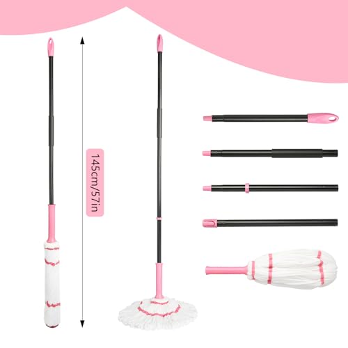 Self-Wringing Twist Mop for Floor Cleaning, 57” Long Handle Heavy Duty Microfiber Mop for Wet Mopping on Tile, Hardwood, Kitchen, Bathroom, Patio, Garage, Commercial Household Clean (Pink) - size: Complete Mop