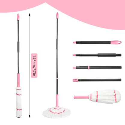 Self-Wringing Twist Mop for Floor Cleaning, 57” Long Handle Heavy Duty Microfiber Mop for Wet Mopping on Tile, Hardwood, Kitchen, Bathroom, Patio, Garage, Commercial Household Clean (Pink) - size: Complete Mop