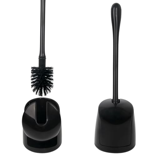 CELOX Toilet Bowl Brush and Holder, Compact Toilet Brush with Breathable Ventilation Stand Base, Bathroom Cleaning Kit, Black, 2 Set - color: Black