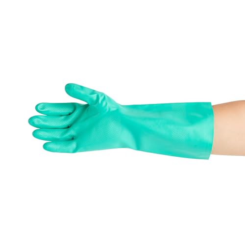 Restaurantware-Clean Tek Professional 15 Mil Medium Cleaning Gloves, 1 Pair Of Long Cuff Gloves - Flock Lining, No-Powder, Green Nitrile Chemical Tolerant Gloves, No-Latex, Heavy-Duty Tasks - color: Green, size: Medium
