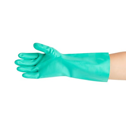 Restaurantware-Clean Tek Professional 15 Mil Medium Cleaning Gloves, 1 Pair Of Long Cuff Gloves - Flock Lining, No-Powder, Green Nitrile Chemical Tolerant Gloves, No-Latex, Heavy-Duty Tasks - color: Green, size: Medium