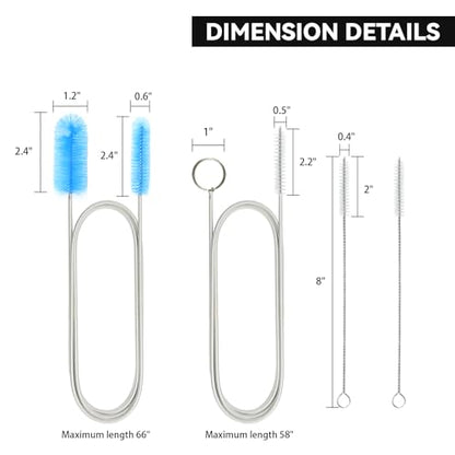 Flexible Drain Brush, 66 Inch Long Double Ended Hose Pipe and 58 Inch Tube Cleaning Brush and 2 Pack 8 Inch Straw Cleaner Brush - color: Blue