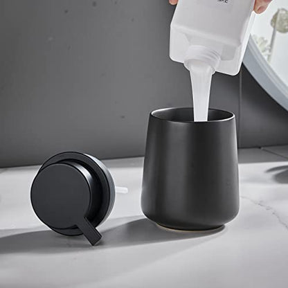 12Oz Foam Hand Soap Dispenser - Black Foaming Soap Dispenser Bathroom with Easy-to-Press Pump, Refillable Liquid Lotion Hand Soap Dispenser, Ceramic Kitchen Dish Soap Dispenser Hand Wash Dispenser - color: Black, style: Foam Pump