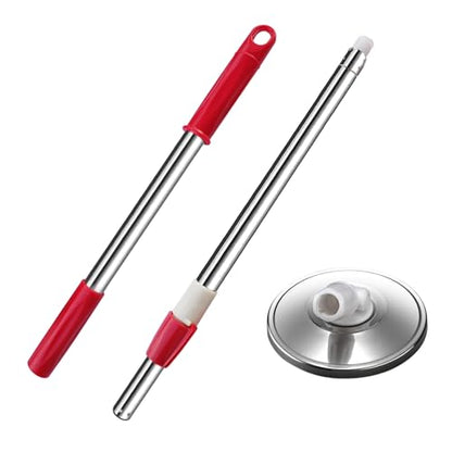 Spin Mop Replacement Mop Handle, 49-inch 360 Degrees Rotating Telescopic Replacement Mop Stick with Stainless Steel Disc for Spin Mop Bucket Cleaning System (Stainless Steel Disc, Red) - color: Red, style: Stainless Steel