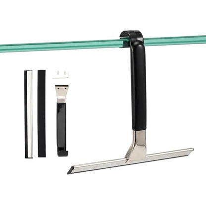 10" Wide Stainless Steel All-Purpose Shower Squeegee for Glass Doors, Shower Glass Squeegee with Hook, Squeegee for Shower Glass, Tile, Bathroom, Car Glass, Mirror