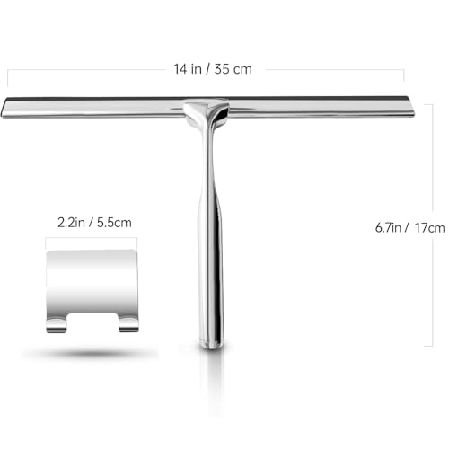 Shower Squeegee for Glass Doors Stainless Steel with Self Adhesive Hook Window Squeegee for Shower Door Bathroom Mirror Wiper, Window Glass Cleaning - size: 14 inches
