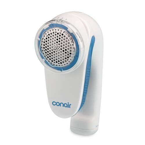Conair Fabric Shaver and Lint Remover, Battery-Operated Portable Clothes Shaver with 3 Settings, Fuzz Remover for Sweaters, Clothing and Furniture, Large 2-Inch Shaving Head, White | Safely Removes Fuzz and Pilling with 3 Depth Settings for Sweaters and U