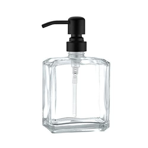 Square Clear Glass Dish Soap Dispenser, Antique Refillable Hand Soap Dispenser with Rust Proof Black Stainless Steel Pump, 13.5 oz Lotion Dispenser for Bathroom Vanity, Kitchen Countertop - color: Black, size: 13.5oz-Square