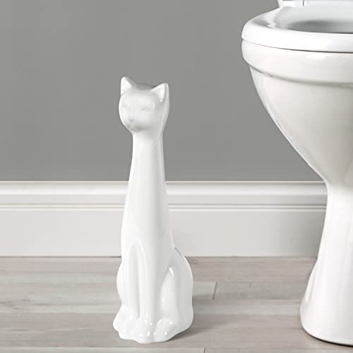 Allure Home Creation White Cat 2-Piece Toilet Brush Holder and Brush Set - color: White Cat
