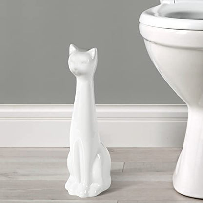 Allure Home Creation White Cat 2-Piece Toilet Brush Holder and Brush Set - color: White Cat