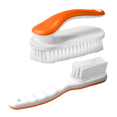 2Pack Shoe Cleaning Brush Household Laundry Clothes Scrubbing for Stains Bathroom Ergonomics Grip Easy Hold (2, Orange) - color: Orange