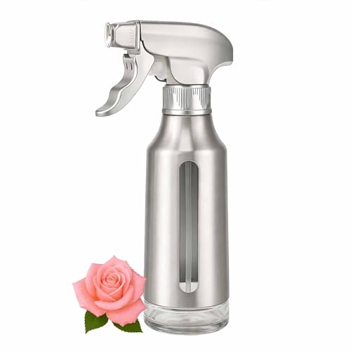 Oil Sprayer for Cooking 180ml, Olive Oil Mister with Fine Mist Trigger, Stainless Steel Refillable Glass Dispenser Bottle 6.35oz for Air Fryer BBQ Salad & Baking (Silver Gray+Stainless Steel) - color: Silver Gray+Stainless Steel